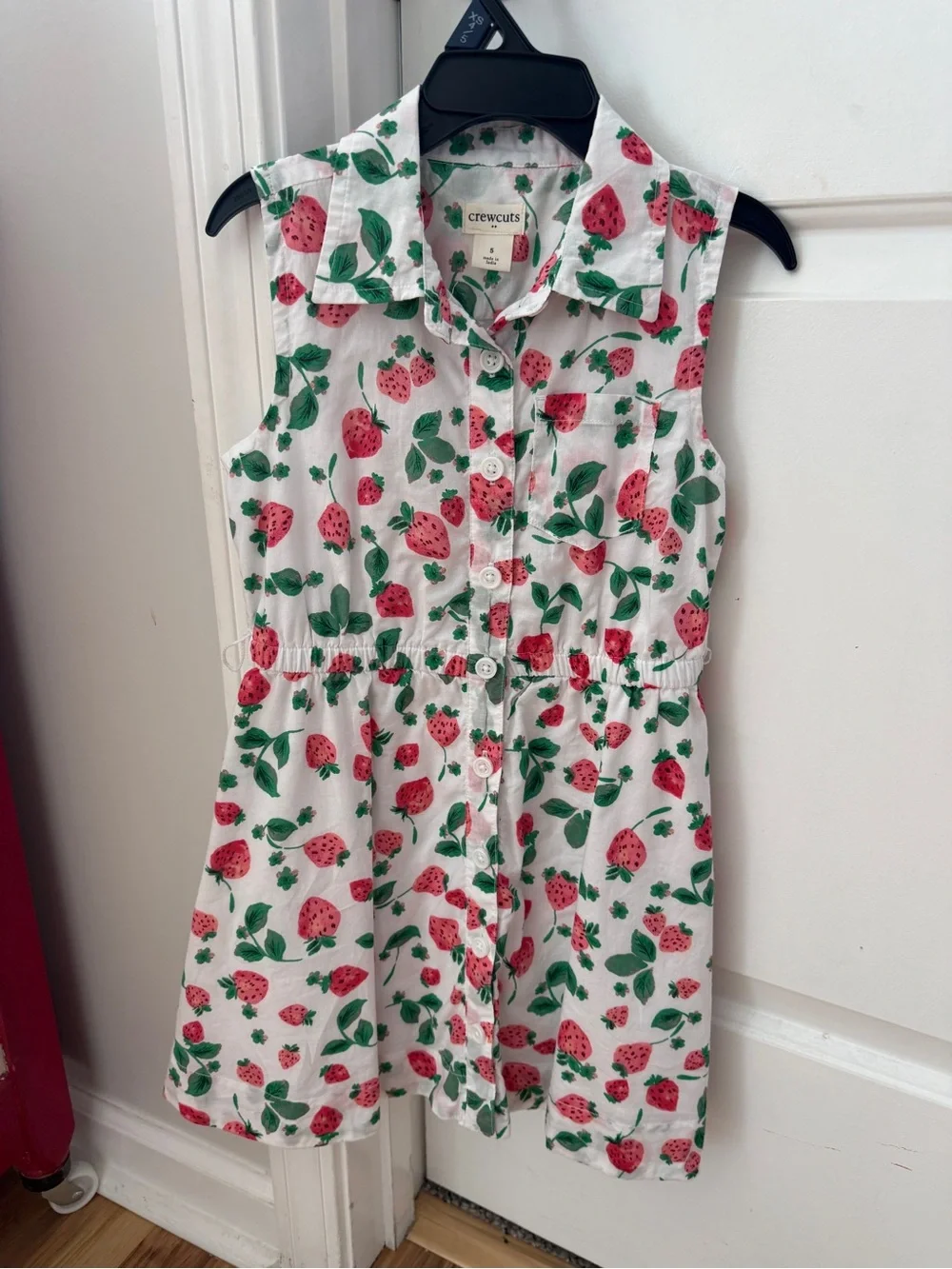 Crewcuts White Strawberry-Print Tie-Waist Dress